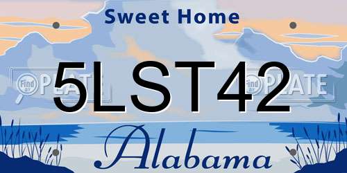 5LST42 Alabama License Plate