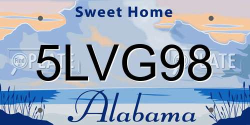 5LVG98 Alabama License Plate