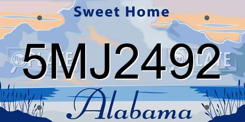 5MJ2492 Alabama License Plate