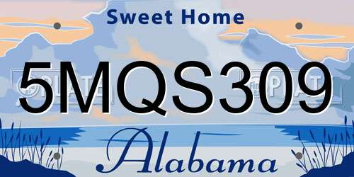 5MQS309 Alabama License Plate