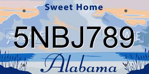 5NBJ789 Alabama License Plate