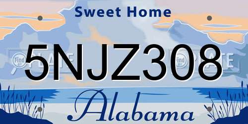 5NJZ308 Alabama License Plate