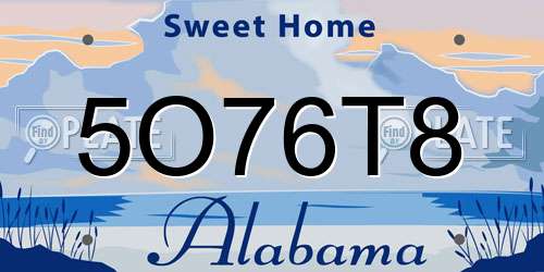 5O76T8 Alabama License Plate