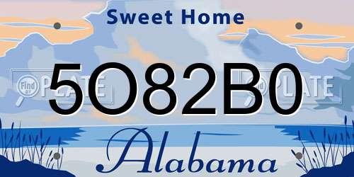 5O82B0 Alabama License Plate