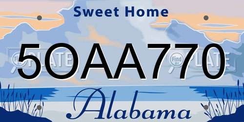 5OAA770 Alabama License Plate