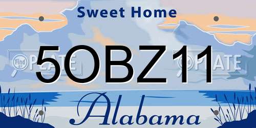 5OBZ11 Alabama License Plate