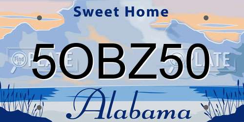 5OBZ50 Alabama License Plate