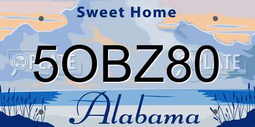 5OBZ80 Alabama License Plate