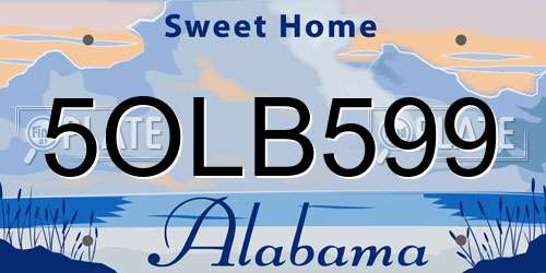 5OLB599 Alabama License Plate