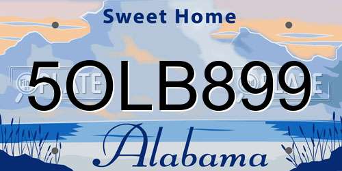 5OLB899 Alabama License Plate