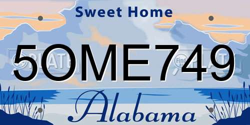 5OME749 Alabama License Plate