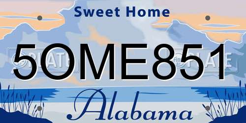 5OME851 Alabama License Plate
