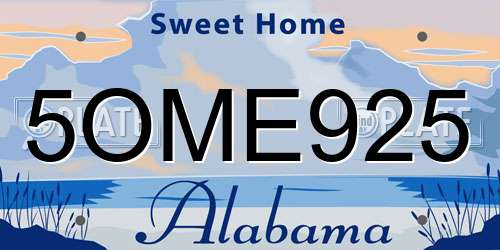 5OME925 Alabama License Plate
