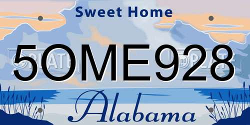 5OME928 Alabama License Plate