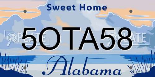 5OTA58 Alabama License Plate