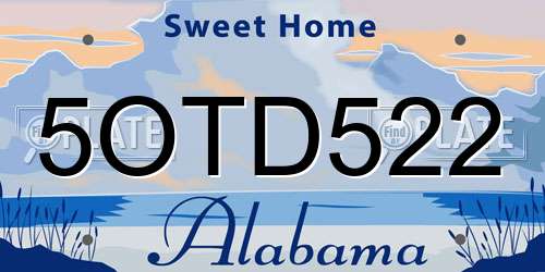 5OTD522 Alabama License Plate