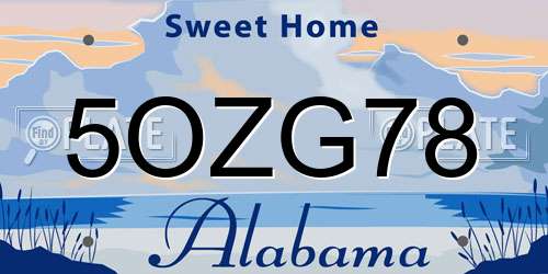 5OZG78 Alabama License Plate