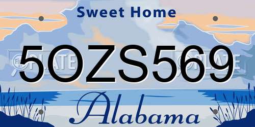 5OZS569 Alabama License Plate