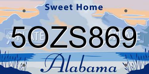 5OZS869 Alabama License Plate