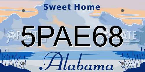 5PAE68 Alabama License Plate