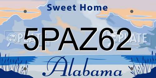 5PAZ62 Alabama License Plate