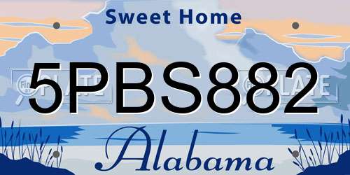 5PBS882 Alabama License Plate