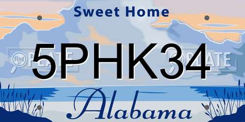 5PHK34 Alabama License Plate