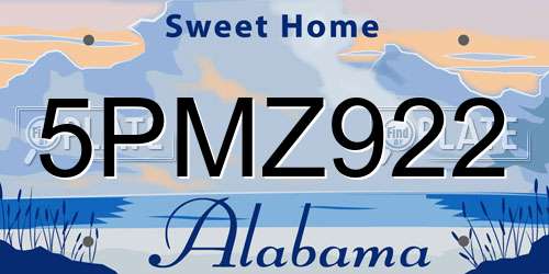 5PMZ922 Alabama License Plate