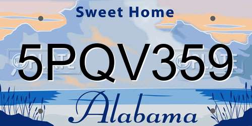 5PQV359 Alabama License Plate