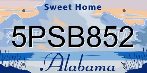 5PSB852 Alabama License Plate