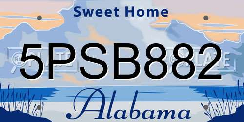 5PSB882 Alabama License Plate