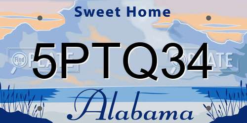 5PTQ34 Alabama License Plate