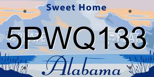 5PWQ133 Alabama License Plate