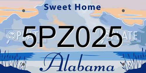5PZ025 Alabama License Plate