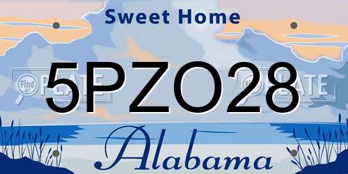 5PZO28 Alabama License Plate