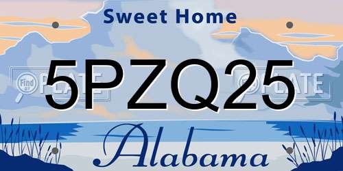 5PZQ25 Alabama License Plate