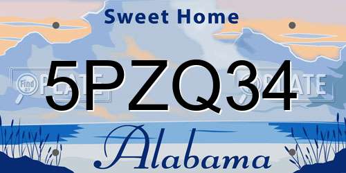 5PZQ34 Alabama License Plate