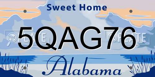 5QAG76 Alabama License Plate