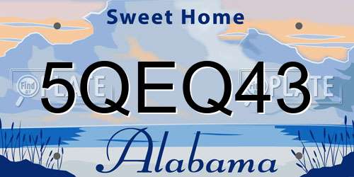 5QEQ43 Alabama License Plate