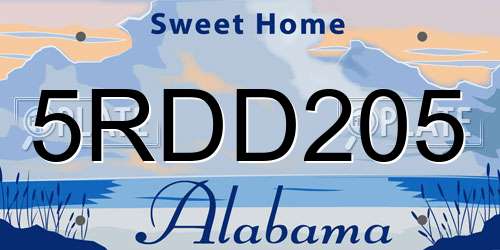 5RDD205 Alabama License Plate
