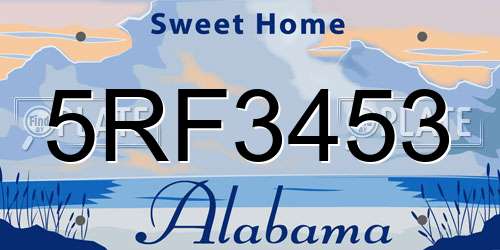 5RF3453 Alabama License Plate