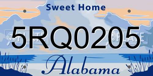 5RQ0205 Alabama License Plate