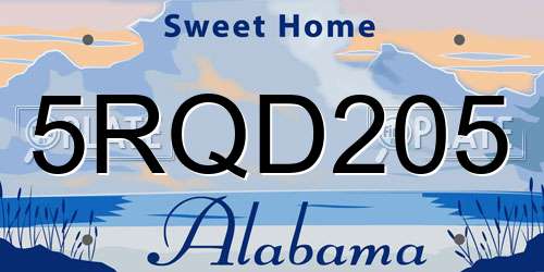 5RQD205 Alabama License Plate