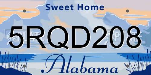 5RQD208 Alabama License Plate