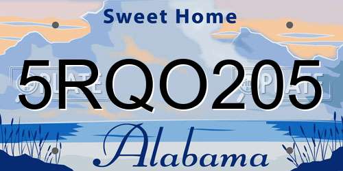 5RQO205 Alabama License Plate