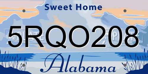 5RQO208 Alabama License Plate