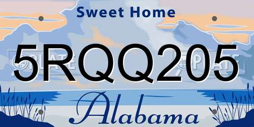 5RQQ205 Alabama License Plate