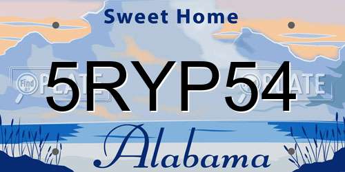 5RYP54 Alabama License Plate