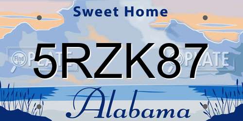 5RZK87 Alabama License Plate