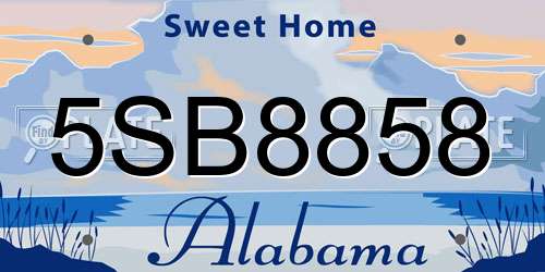 5SB8858 Alabama License Plate